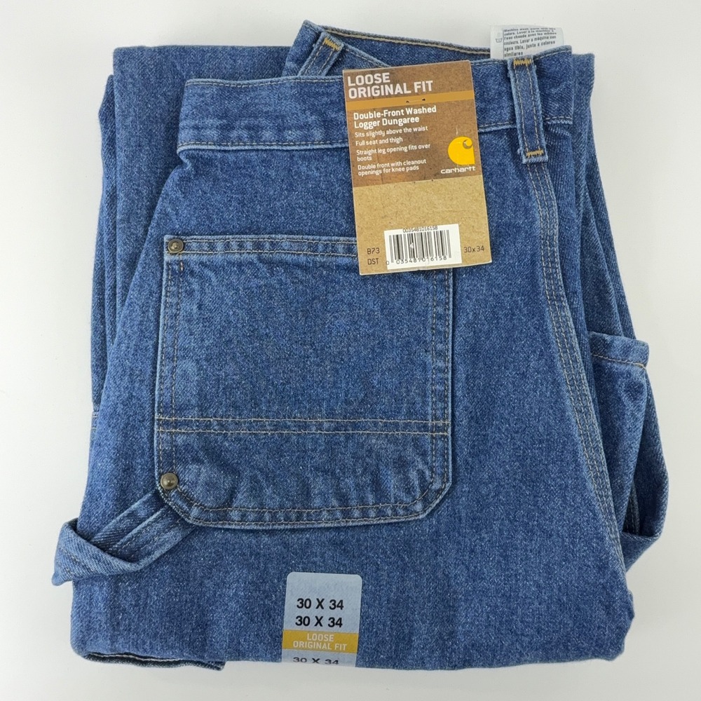 Carhartt Double Front Washed Logger Dungaree Jeans B73 DST Darkstone 30x34 NWT